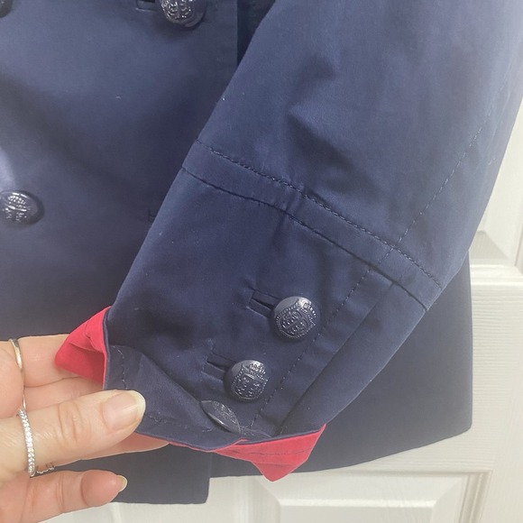 Talbots Women Navy Double Breasted Coat with Red Jacket Blazer Size PS Button Up - Picture 10 of 10